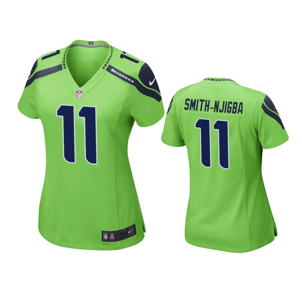 Womens Seattle Seahawks #11 Jaxon Smith-Njigba Nike Neon Green Color Rush Limited Jersey