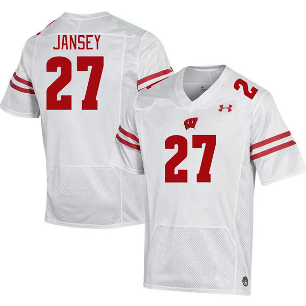 Mens Youth Wisconsin Badgers #27 Tyler Jansey 2023 White College Football Game Jersey