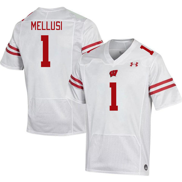 Mens Youth Wisconsin Badgers #1 Chez Mellusi 2023 White College Football Game Jersey (1)