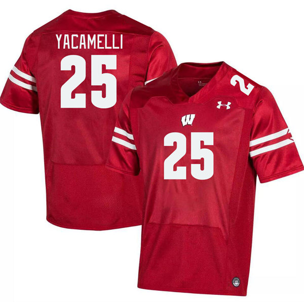 Mens Youth Wisconsin Badgers #25 Cade Yacamelli 2023 Red College Football Game Jersey)