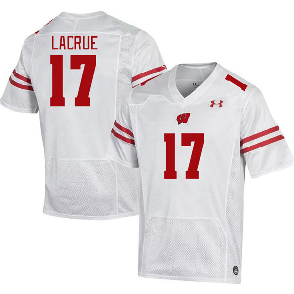 Mens Youth Wisconsin Badgers #17 Cole LaCrue 2023 White College Football Game Jersey