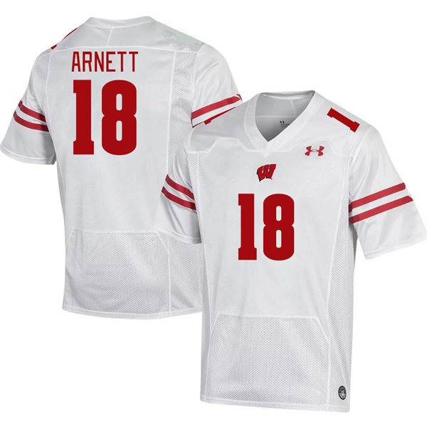 Mens Youth Wisconsin Badgers #18 Owen Arnett 2023 White College Football Game Jersey