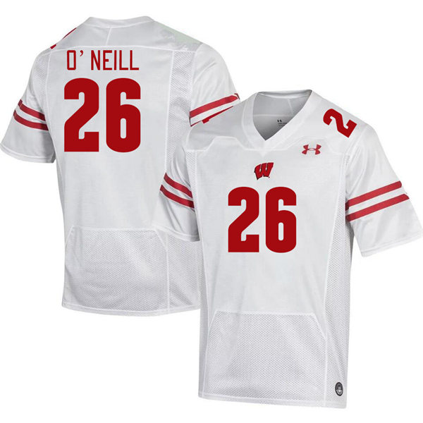 Mens Youth Wisconsin Badgers #26 Grady O'Neill 2023 White College Football Game Jersey