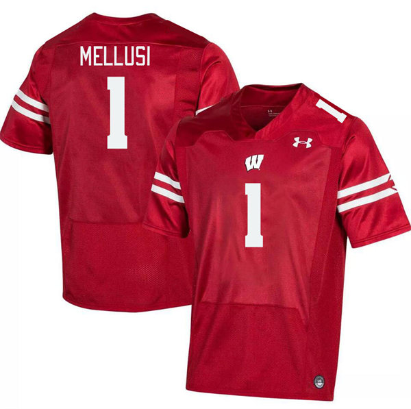 Mens Youth Wisconsin Badgers #1 Chez Mellusi 2023 Red College Football Game Jersey (2)