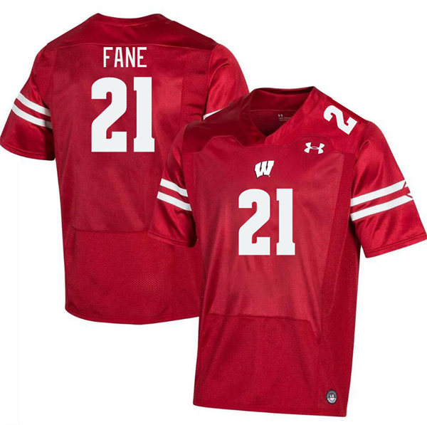 Mens Youth Wisconsin Badgers #21 Cam Fane 2023 Red College Football Game Jersey(2)