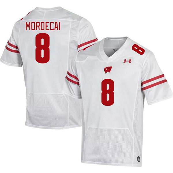 Mens Youth Wisconsin Badgers #8 Tanner Mordecai 2023 White College Football Game Jersey