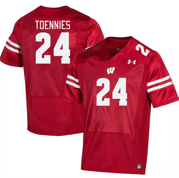 Mens Youth Wisconsin Badgers #24 Cole Toennies 2023 Red College Football Game Jersey