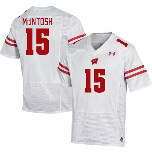 Mens Youth Wisconsin Badgers #15 Tommy McIntosh 2023 White College Football Game Jersey