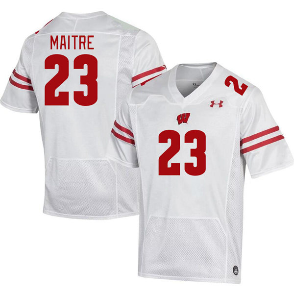 Mens Youth Wisconsin Badgers #23 Jason Maitre 2023 White College Football Game Jersey