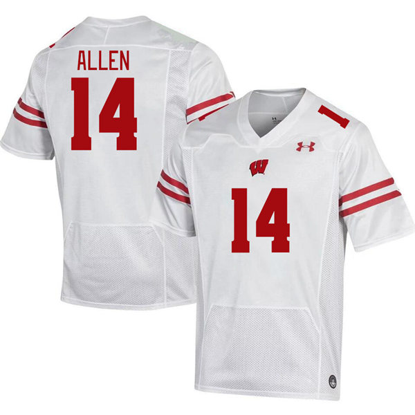 Mens Youth Wisconsin Badgers #14 Markus Allen 2023 White College Football Game Jersey(2)