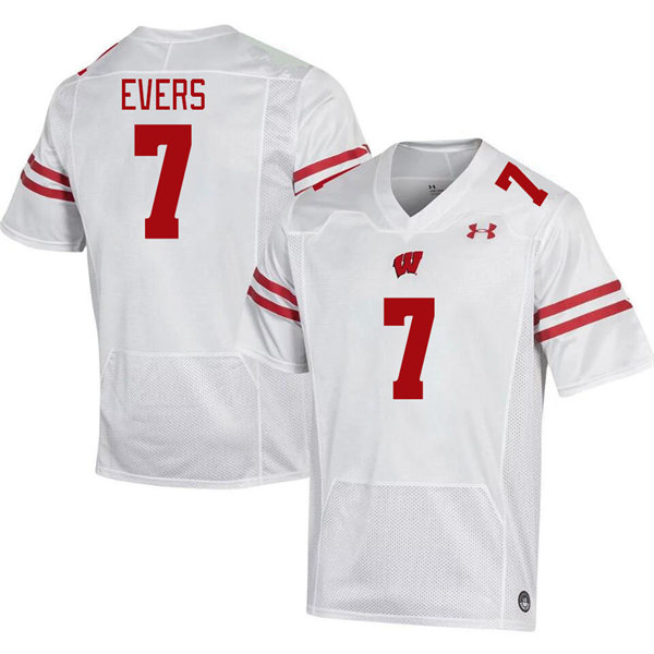 Mens Youth Wisconsin Badgers #7 Nick Evers 2023 White College Football Game Jersey(1)