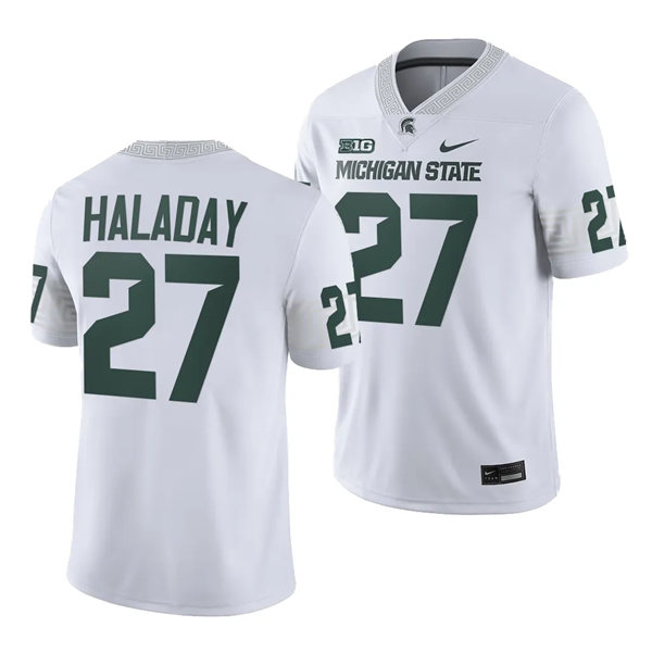 Mens Youth Michigan State Spartans #27 Cal Haladay 2023 White Football Game Jersey