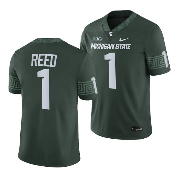 Mens Youth Michigan State Spartans #1 Jayden Reed 2023 Green Football Game Jersey