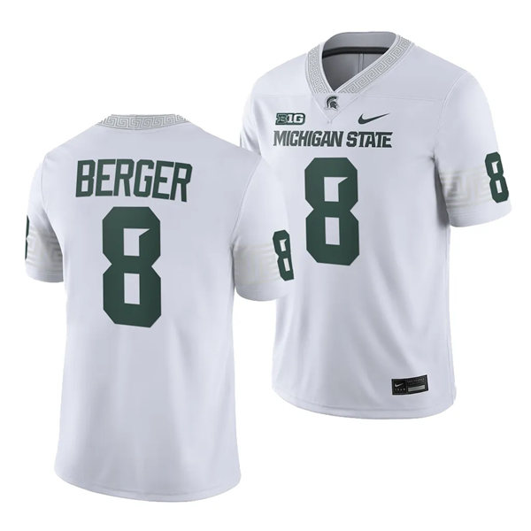 Mens Youth Michigan State Spartans #8 Jalen Berger 2023 White Football Game Jersey