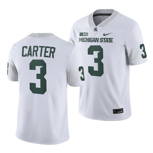 Mens Youth Michigan State Spartans #3 Nathan Carter 2023 White Football Game Jersey