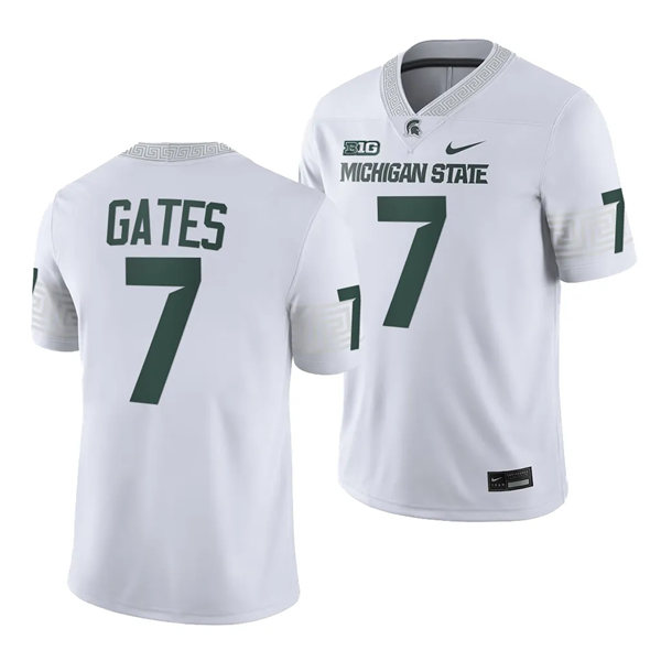 Mens Youth Michigan State Spartans #7 Antonio Gates Jr. 2023 White Football Game Jersey