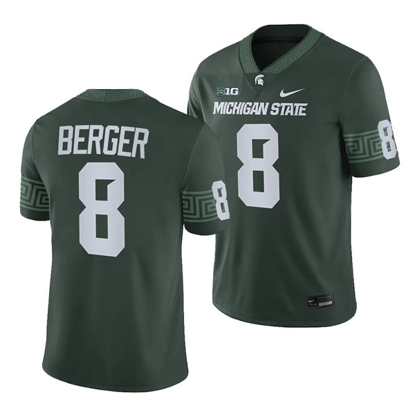 Mens Youth Michigan State Spartans #8 Jalen Berger 2023 Green Football Game Jersey