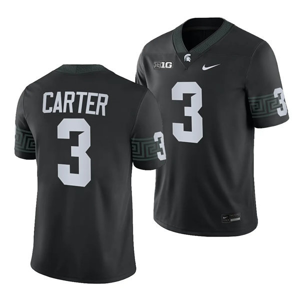 Mens Youth Michigan State Spartans #3 Nathan Carter 2023 Black Alternate Football Game Jersey