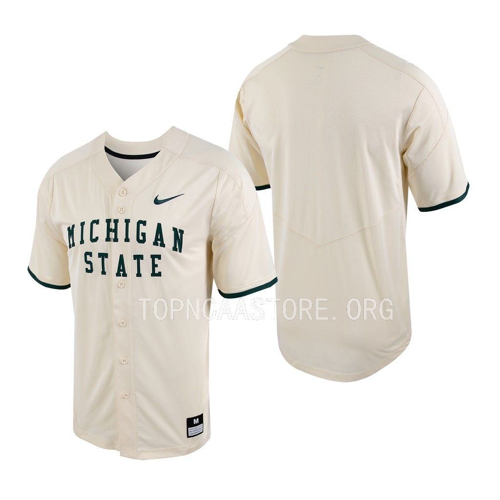 Mens Youth Michigan State Spartans Custom Nike 2022 Natural Full-Button College Baseball Jersey