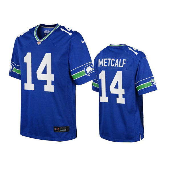 Youth Seattle Seahawks #14 D.K. Metcalf Royal Throwback Game Jersey