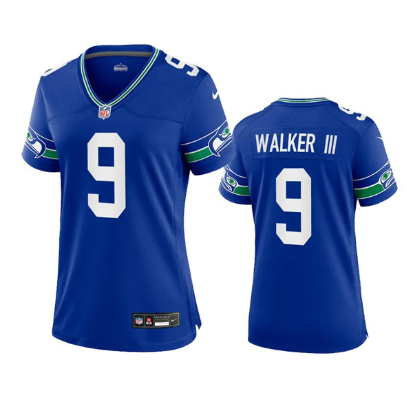 Women's Seattle Seahawks #9 Kenneth Walker III Royal Throwback Game Jersey