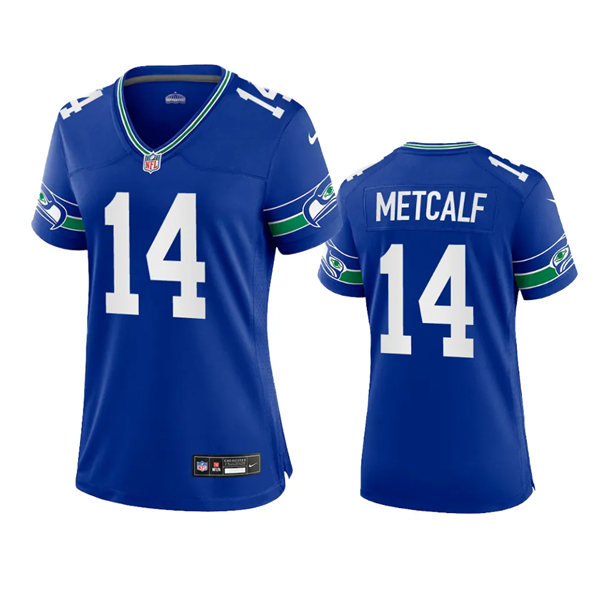 Women's Seattle Seahawks #14 D.K. Metcalf Royal Throwback Game Jersey