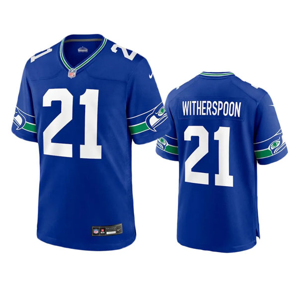 Mens Seattle Seahawks #21 Devon Witherspoon Royal Throwback Game Jersey