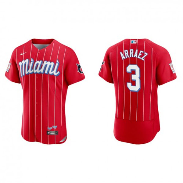 Mens Miami Marlins #3 Luis Arraez Nike Red 2021 City Connect Jersey