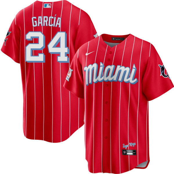 Mens Miami Marlins #24 Avisail Garcia Nike Red 2021 City Connect Jersey