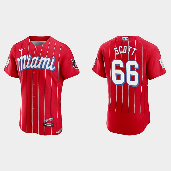 Mens Miami Marlins #66 Tanner Scott Nike Red 2021 City Connect Jersey