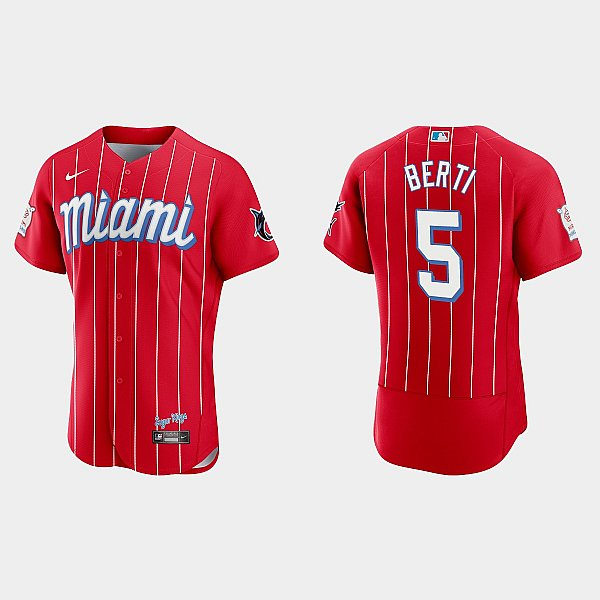 Mens Miami Marlins #5 Jon Berti Nike Red 2021 City Connect Jersey