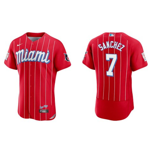 Mens Miami Marlins #7 Jesus Sanchez Nike Red City Connect Jersey