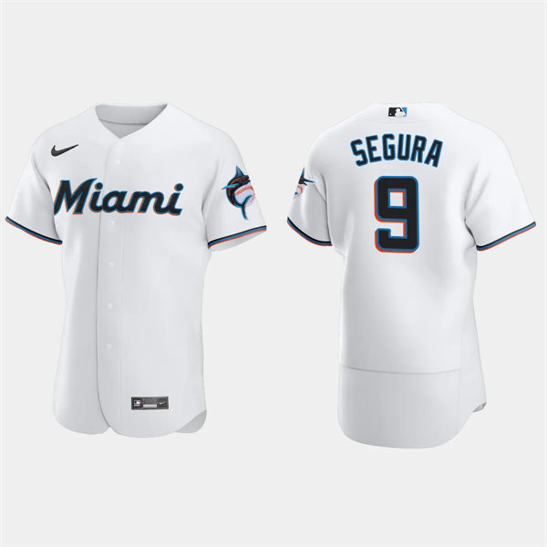 Mens Miami Marlins #9 Jean Segura Nike White Home FlexBase Player Jersey