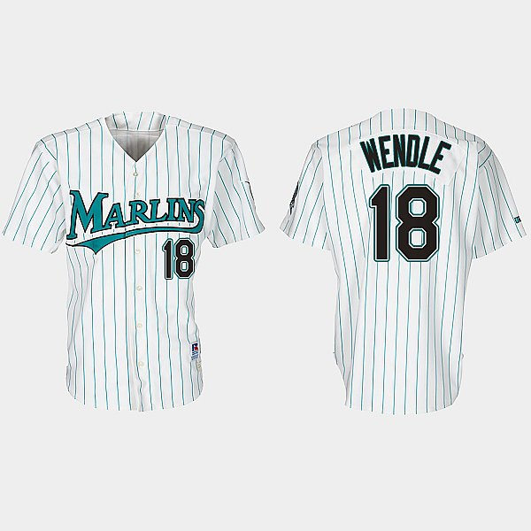 Mens Miami Marlins #18 Joey Wendle Nike White Teal Pinstripe 30th Anniversary Retro Jersey