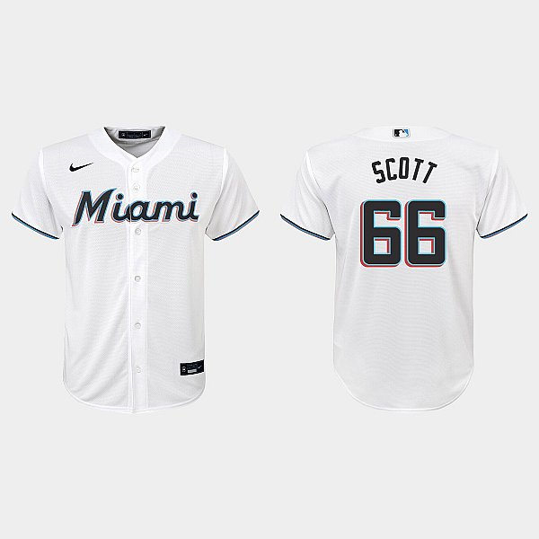 Youth Miami Marlins #66 Tanner Scott Nike White Replica Home Jersey