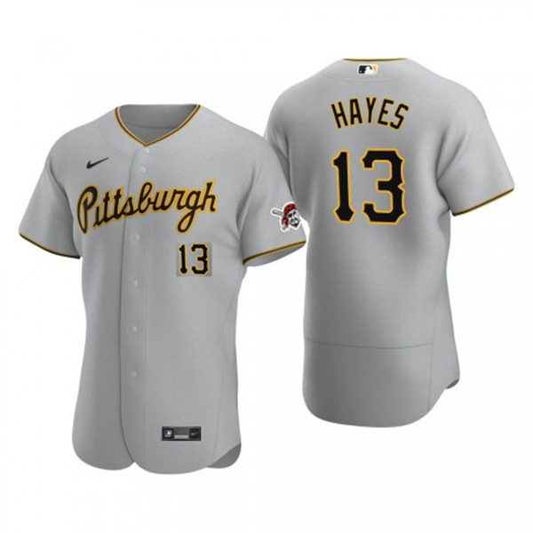 Mens Pittsburgh Pirates #13 Ke'Bryan Hayes Nike Gray Road FlexBase Player Jersey