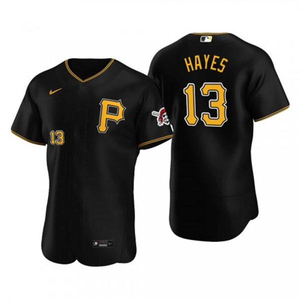 Mens Pittsburgh Pirates #13 Ke'Bryan Hayes Nike Black Alternate Team Logo P FlexBase Player Jersey