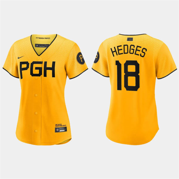 Women Pittsburgh Pirates #18 Austin Hedges Gold 2023 City Connect Replica Jersey