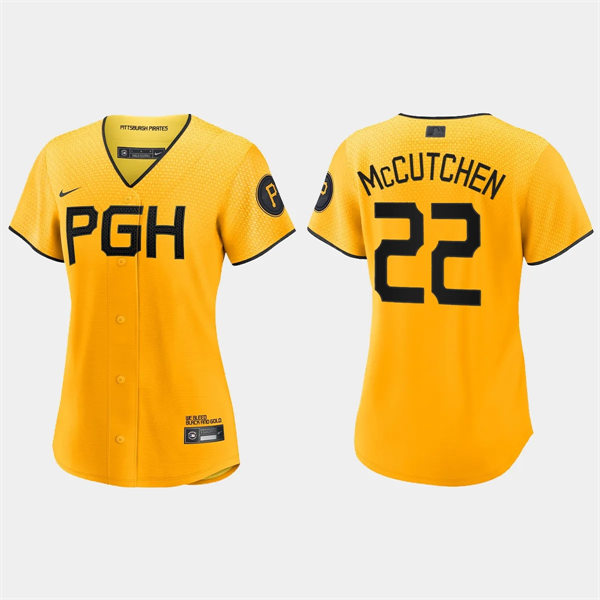 Women Pittsburgh Pirates #22 Andrew McCutchen Gold 2023 City Connect Replica Jersey