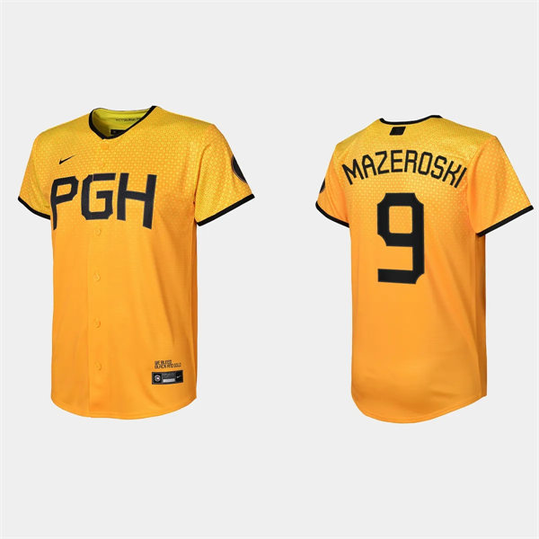 Yout Pittsburgh Pirates #9 Bill Mazeroski Nike Gold 2023 City Connect Jersey