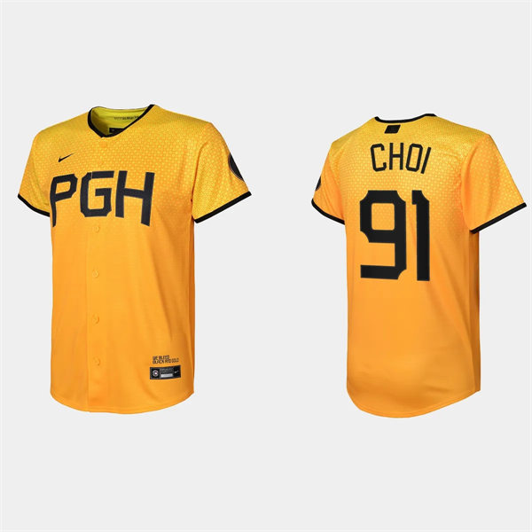 Yout Pittsburgh Pirates #91 Ji-Man Choi Nike Gold 2023 City Connect Jersey