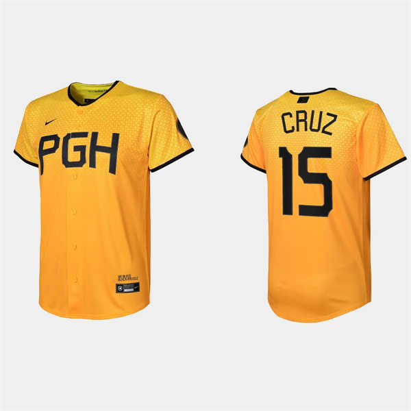 Yout Pittsburgh Pirates #15 Oneil Cruz Nike Gold 2023 City Connect Jersey