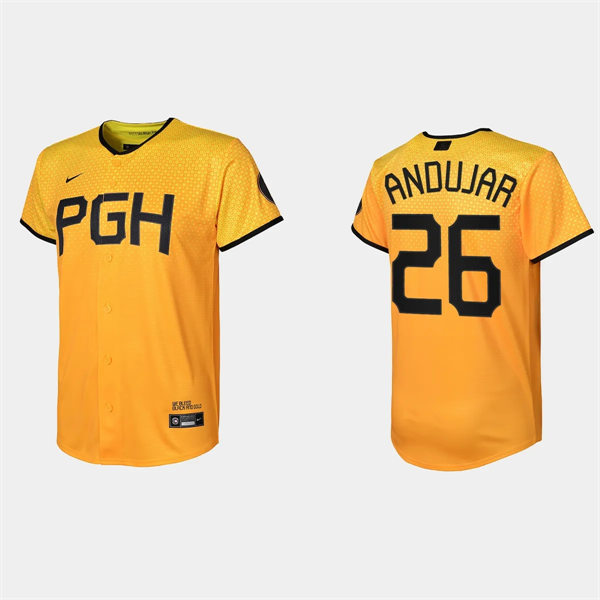 Yout Pittsburgh Pirates #26 Miguel Andujar Nike Gold 2023 City Connect Jersey