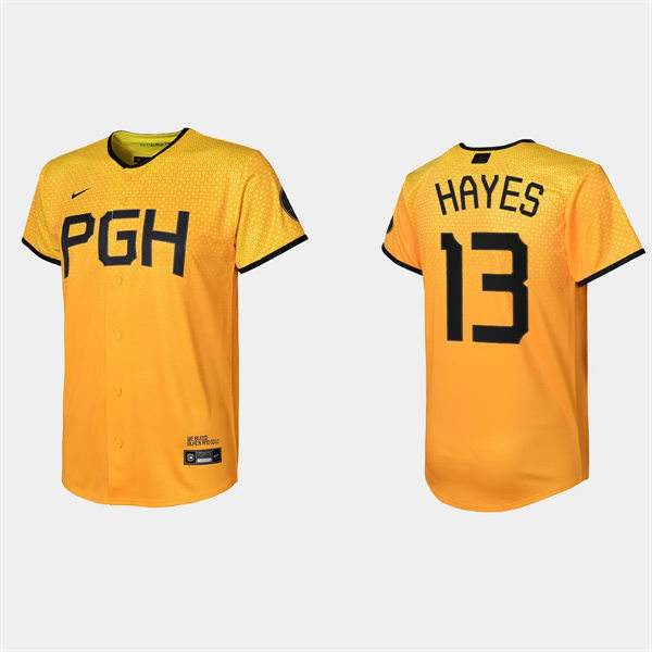 Yout Pittsburgh Pirates #13 Ke'Bryan Hayes Nike Gold 2023 City Connect Jersey