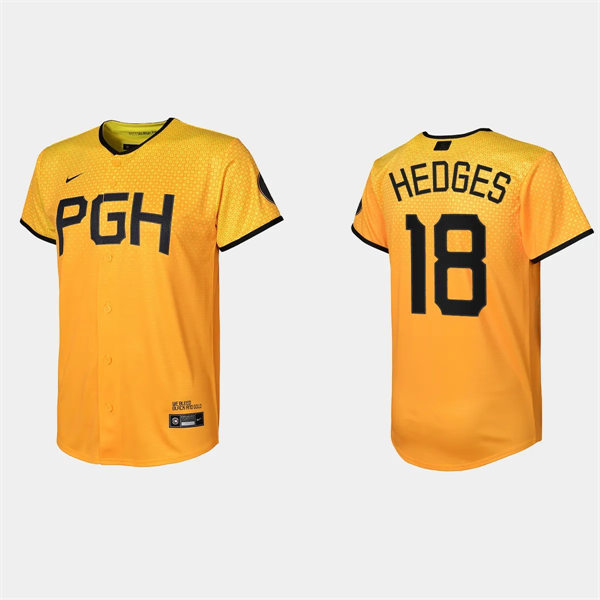 Yout Pittsburgh Pirates #18 Austin Hedges Nike Gold 2023 City Connect Jersey