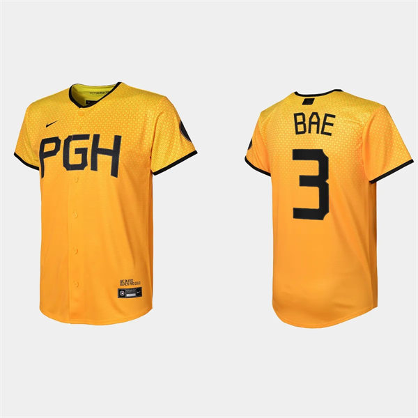 Yout Pittsburgh Pirates #3 Ji Hwan Bae Nike Gold 2023 City Connect Jersey