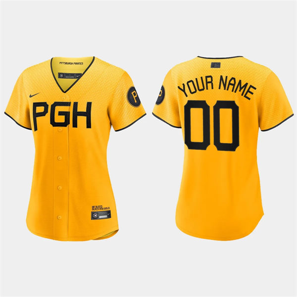 Women Pittsburgh Pirates Custom Gold 2023 City Connect Replica Jersey