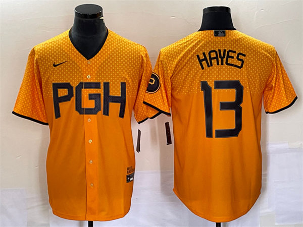 Mens Pittsburgh Pirates #13 Ke'Bryan Hayes Gold 2023 City Connect Jersey