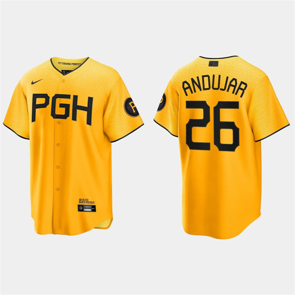 Mens Pittsburgh Pirates #26 Miguel Andujar Gold 2023 City Connect Jersey