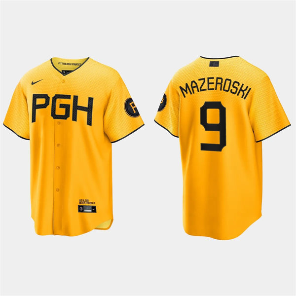 Mens Pittsburgh Pirates #9 Bill Mazeroski Gold 2023 City Connect Jersey